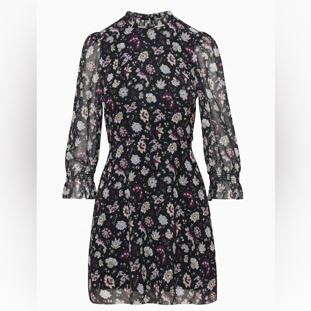 Floral Long Sleeve Dress - Black